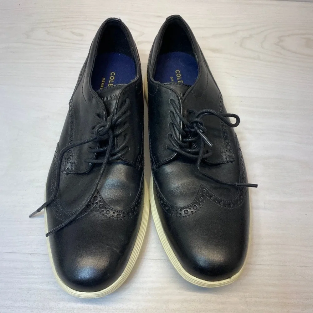 Cole Haan Mens 10 OriginalGrand Wingtip Oxford Black Leather Dress Shoes C29413